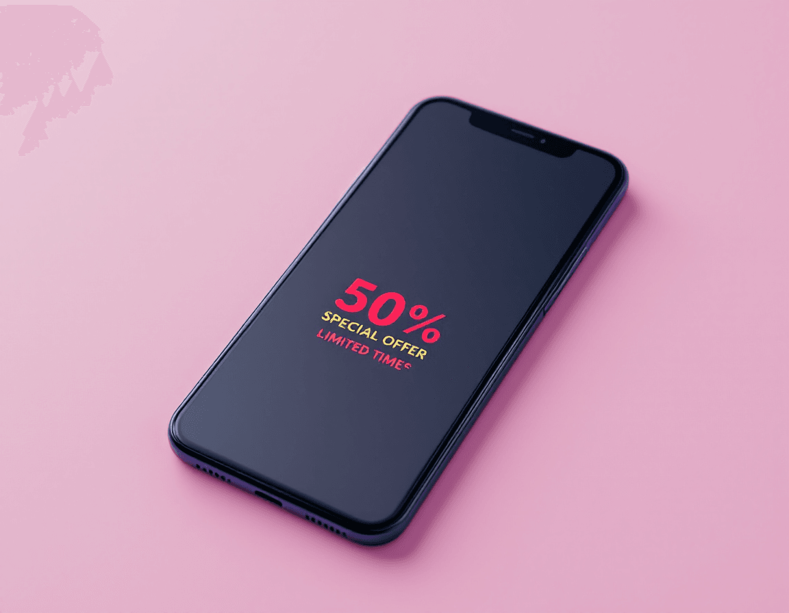 Smartphone receiving a push notification with an offer in a pastel setting.