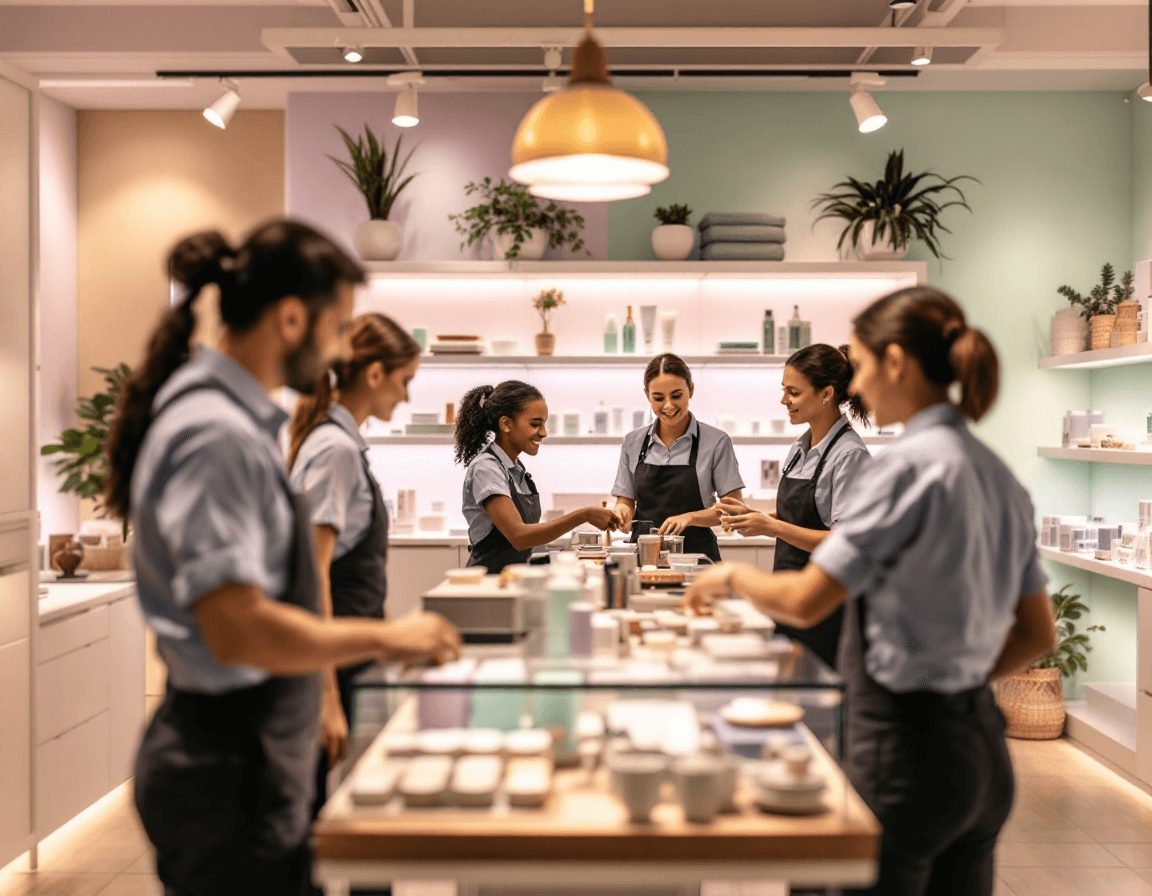 Friendly staff in a welcoming retail environment, enhancing first impressions for customers.