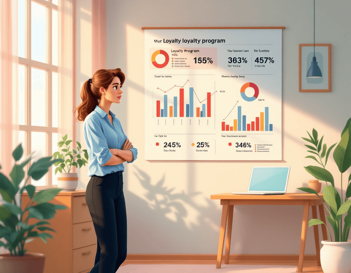 A business owner looks puzzled at a chart about loyalty programme failures.